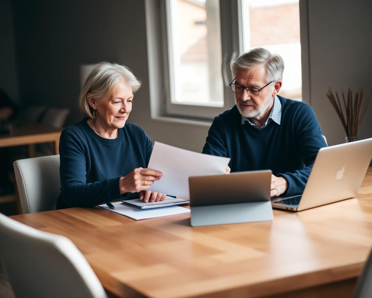 A pre-Medicare couple reviewing their coverage plans at home